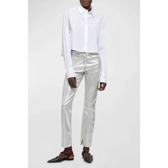 NEW JONATHAN SIMKHAI rae high rise ankle skinny jeans in silver foil